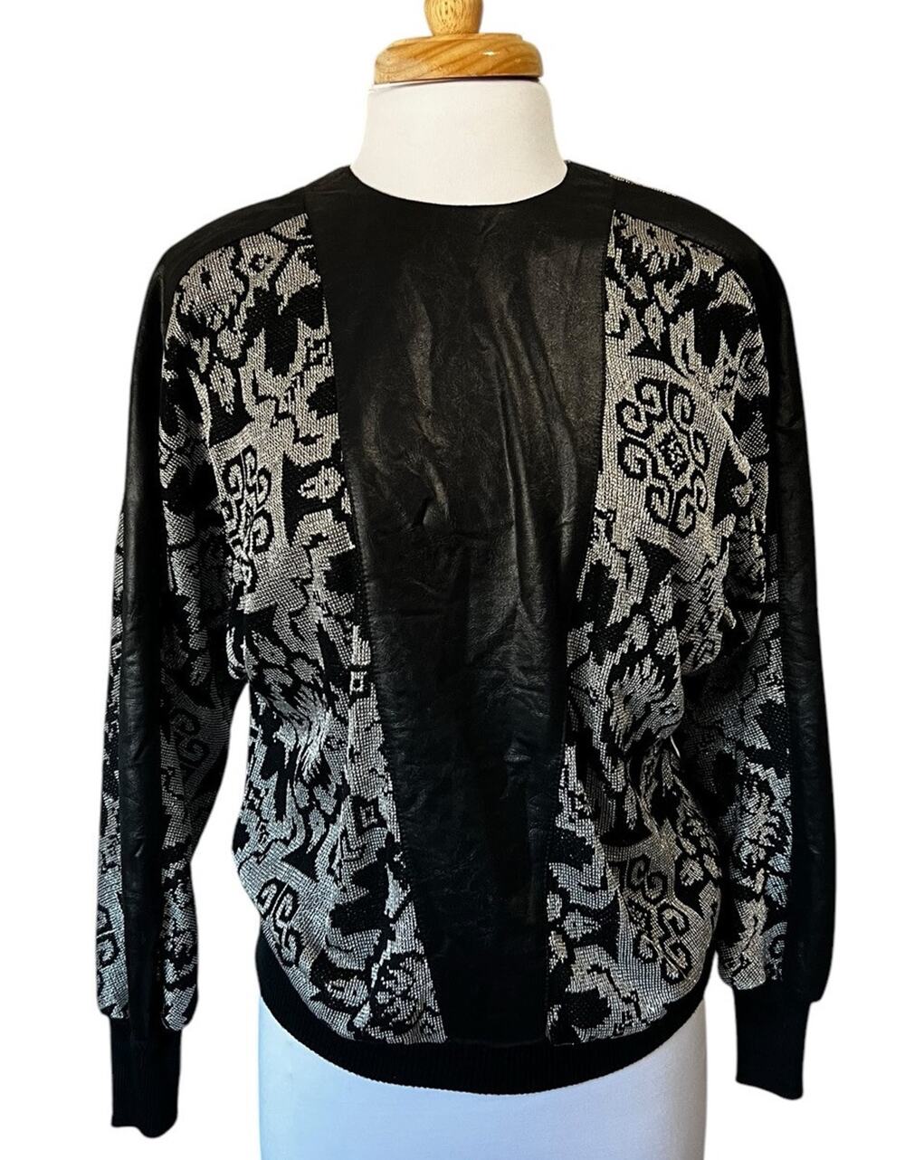 Vintage 80s Robbie Bee Faux Leather Metallic Goth Grunge Sweater Women's S